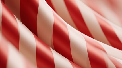 Fototapeta premium A close-up of a red and white striped fabric. The texture and color evoke a festive, cheerful mood. Use for backgrounds, holiday themes, and celebratory occasions such as Christmas or Valentine's Day.