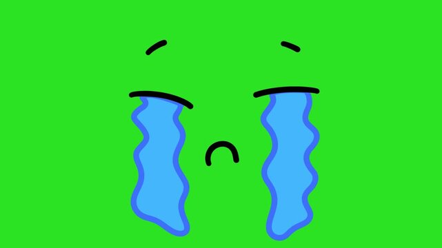 2D Hand Drawn Crying Sad Face Character Animation Green Screen Overlay