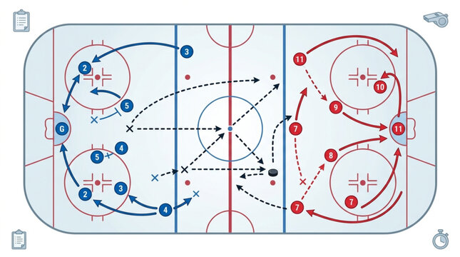 Ice hockey strategy diagram on a tactical coaching board.