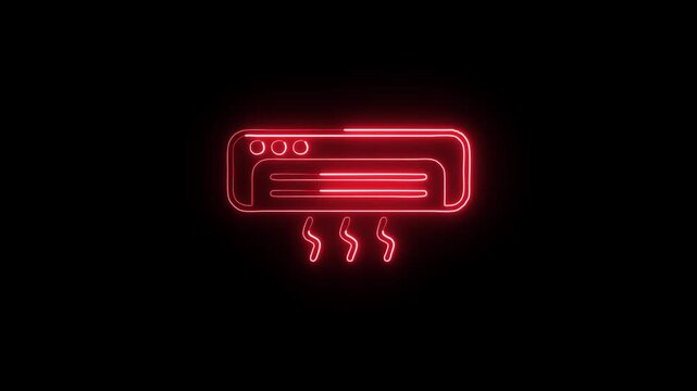 Air Conditioning Unit Icon Animation with Glowing Lines on Black Background