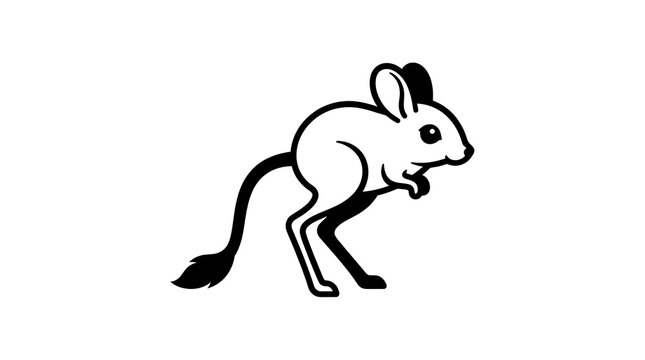Detailed graphic illustration of a jumping jerboa rodent on a solid white backdrop.