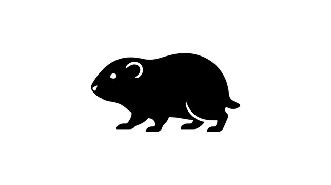 Minimalist black silhouette icon of a pika animal isolated on white background flat.