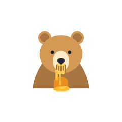 Cute bear cub eating dripping honey from a spoon, funny animal portrait © desi