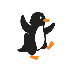 Cute cartoon penguin dancing happily with flippers outstretched, simple graphic element for fun designs © Grace