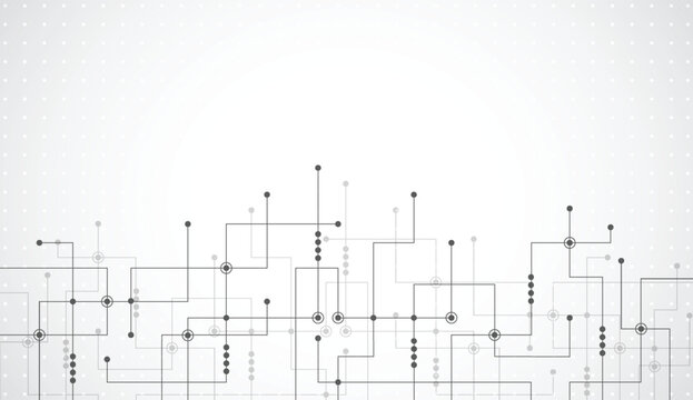 Abstract grey and white circuit network background with connected lines and nodes technology concept