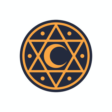 Esoteric symbol with a crescent moon and a hexagram, mystic emblem for spiritual or occult themes