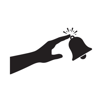 Black Hand Pointer Clicking Notification Bell Vector Icon On White Background.