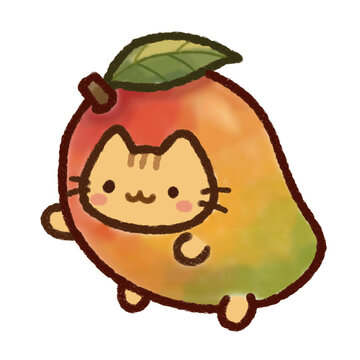 Cute Mango Cat Illustrator Drawing Cartoon