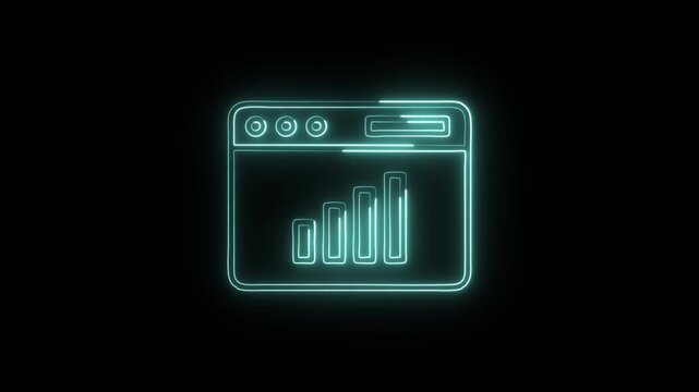 Analytics Chart Icon Animation with Glowing Lines on Black Background