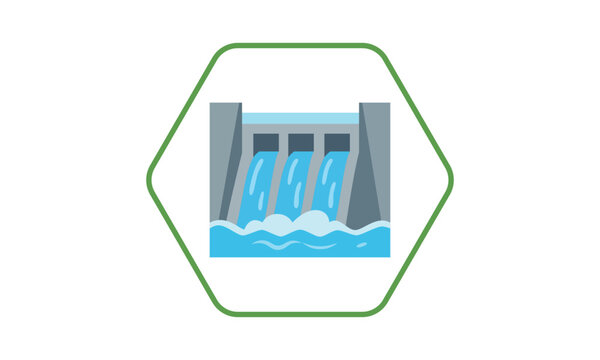 Vector Hydroelectric Water Dam Inside Hexagonal Frame Renewable Energy and Environmental Protection Icon