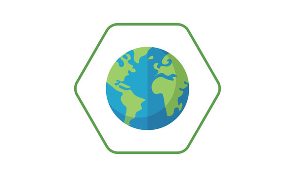 Vector Planet Earth Globe Inside Hexagonal Frame Ecology and Environmental Protection Icon
