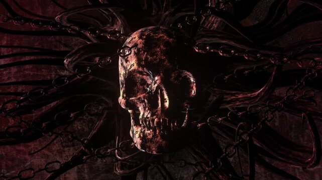 Dark Gothic Skull with Chains Motion Background Loop