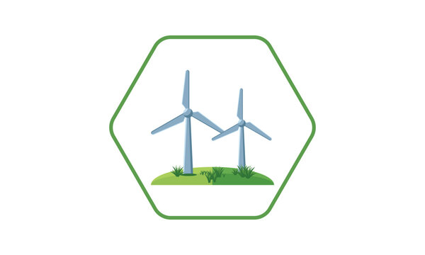 Vector Wind Turbines Inside Hexagonal Frame Renewable Energy and Environmental Protection Icon