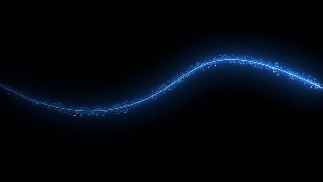 A thin, wavy line of bright blue light sparkles with tiny particles against a deep black background suggesting a magical trail or a digital energy stream