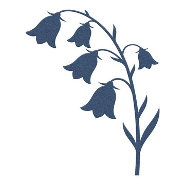 Bluebell flower silhouette on white background, vintage botanical illustration of bellflowers, elegant floral design element for wedding invitations