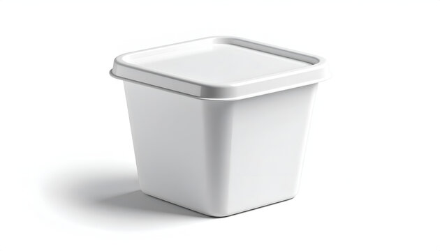 Blank white square plastic container with lid studio shot for food packaging mockup simple design clean product shot on bright background