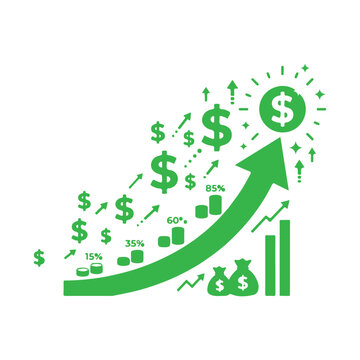 Green Profit Growth Arrow With Dollar Signs Vector Financial Success Concept. 