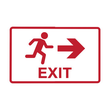  Red Emergency Exit Sign Vector Icon Showing Running Man And Right Arrow.
