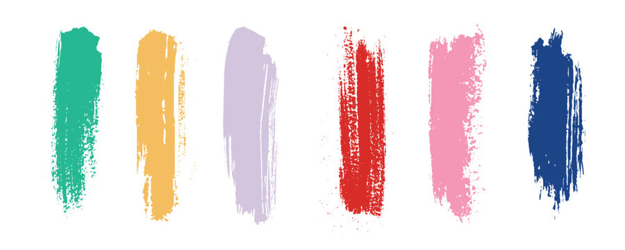 Collection label tag elements Set multicolor brush paint strokes from a hand drawn on the white background.