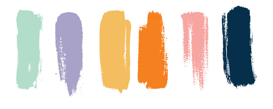 Collection label tag elements Set multicolor brush paint strokes from a hand drawn on the white background.