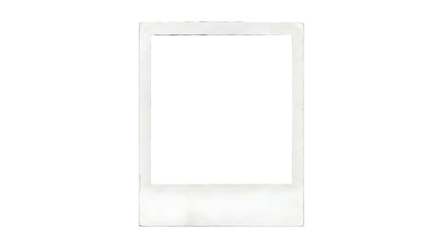 A classic white instant frame with a rectangular center, isolated on a transparent background, for digital editing, and framing