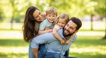 Fototapeta premium Happy family playing in a park
