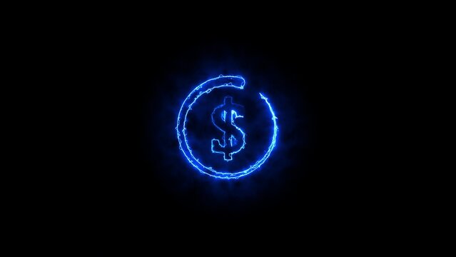 Glowing Blue Dollar Sign Coin Symbol with Electric Energy Effects on a Black Background Representing Financial Power and Digital Currency Transactions