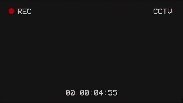 Security camera recording interface with timecode on black background