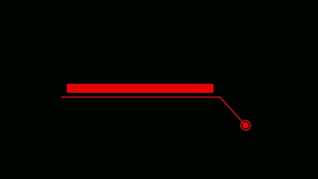 Minimalist red callout box with a thin underline and a circular pointer on a stark black background representing a futuristic HUD or informational overlay for digital interfaces Keywords