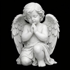 Fototapeta premium Praying angel statue on black