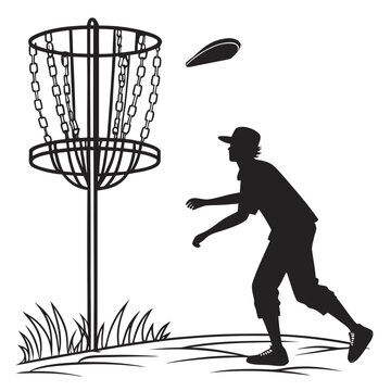 Minimalist Silhouette Illustration of Disc Golf Player Action Mood isolated on White Background