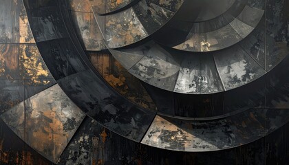 Obraz premium Abstract dark industrial metal spiral with weathered copper texture
