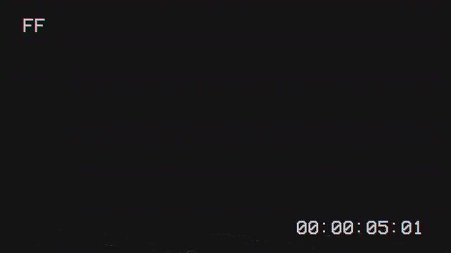 Vhs fast forward interface with timecode on black background
