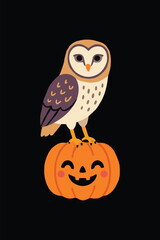 Fototapeta premium Halloween sticker Owl on a pumpkin