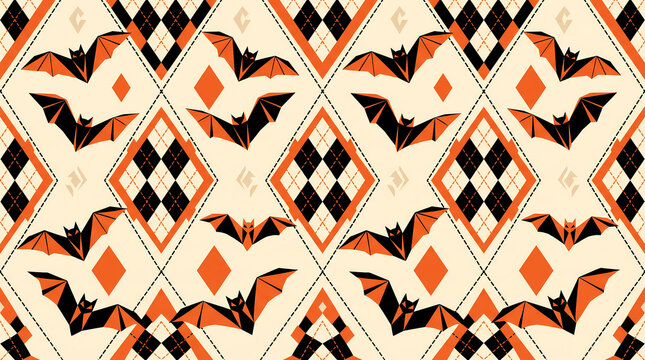 Seamless vector pattern of abstract geometric bats and classic argyle shapes, minimalist modern