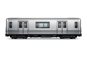 Obraz premium Silver subway train car isolated on white background, side view