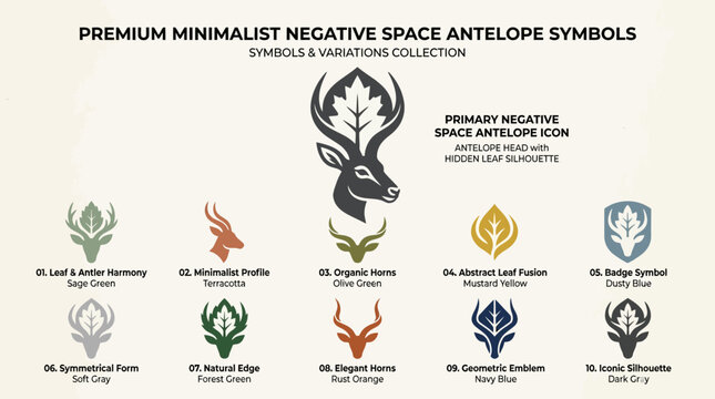 Minimalist Antelope Symbols & Variations Collection - Negative Space Icons