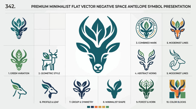 Minimalist Antelope Head Vector Logos Set - Nature and Wildlife Symbols
