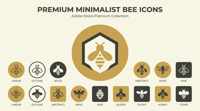 Premium Minimalist Bee Icons Collection: Line, Solid, Abstract, and Queen Bee Designs