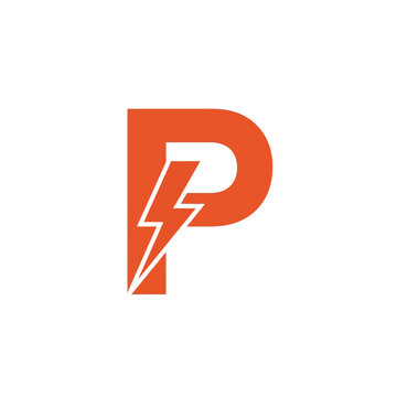 Orange letter P logo design with integrated lightning bolt symbol representing power and energy.