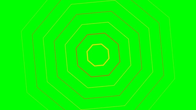 Abstract concentric octagon shapes radiating outward on a vibrant green field