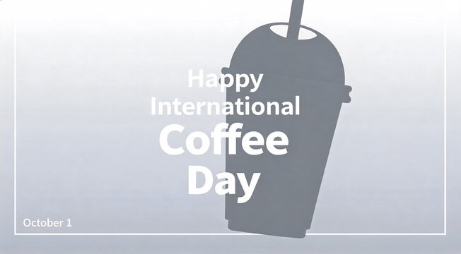 Happy International Coffee Day Greeting Background with Minimal Coffee Cup Silhouette and Modern White Typography in 4K