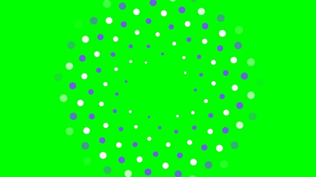 Abstract circular pattern of white and purple dots on a vivid green background