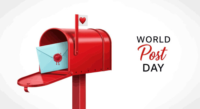 World post day red mailbox with letter