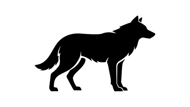 Black wolf silhouette vector icon isolated on white background, Standing wolf side profile vector illustration for wildlife logo design, Wolf vector graphic black animal silhouette for mascot and logo