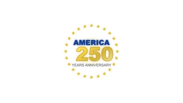 America two hundred fifty years anniversary logo design features bold typography encircled by a ring of golden stars.