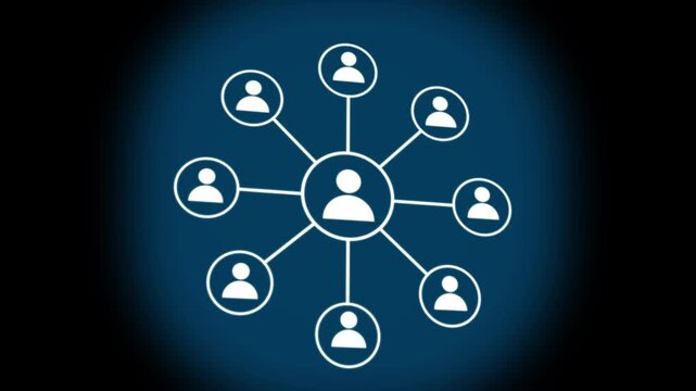 User Network Graphic Animation Central Profile Icon Connected to Multiple Users Loop Isolated on Dark Blue Background Motion Graphic
