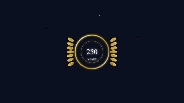 Anniversary emblem featuring the number two hundred fifty surrounded by golden laurel leaves signifies a grand celebration.