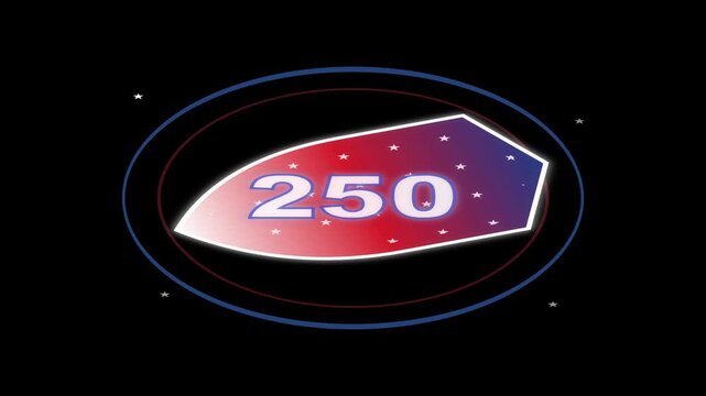 Number two hundred fifty displayed within a stylized gradient shield shape signifies a commemorative milestone event.
