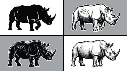 Rhinoceros vector illustration set. Collection of rhino icons for wildlife design projects. © Yasir
